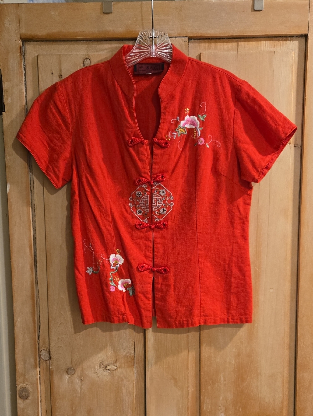 Red Embroidered Chinese Style Button-Up Top